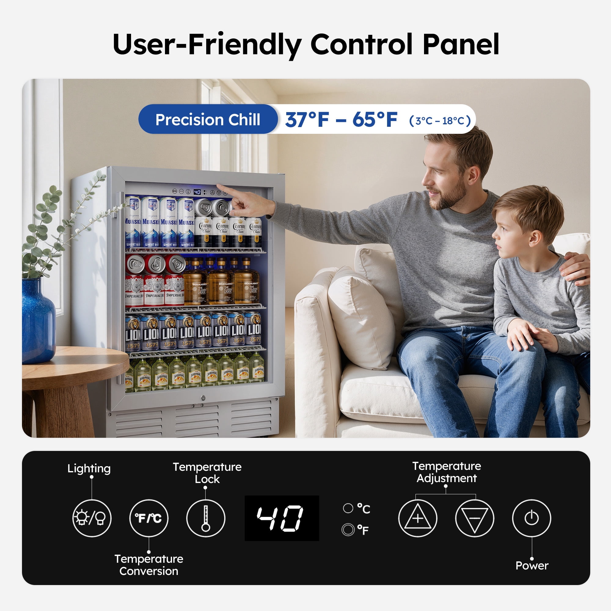 Simzlife 180 Can Beverage Refrigerator,24" Built-in Beverage Cooler with Glass Door, For Kitchen, Office or Bar,White