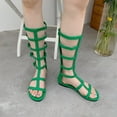 thumbnail image 2 of SACFOF Womens Flat Knee High Gladiator Sandals Open Toe Buckle Adjustable Strappy Zip Up Roman Sandals, 2 of 6