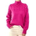 thumbnail image 2 of XPMWRP Womens Turtleneck Long Sleeve Solid Pullover Comfy Cable Knit Sweater Fall Winter Casual Loose Jumper Tops Hot Pink S, 2 of 6