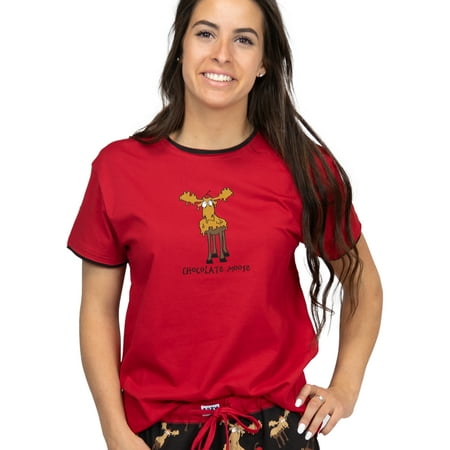 

LazyOne Pajamas for Women Cute Pajama Pants & PJ Tee Separates Chocolate Moose