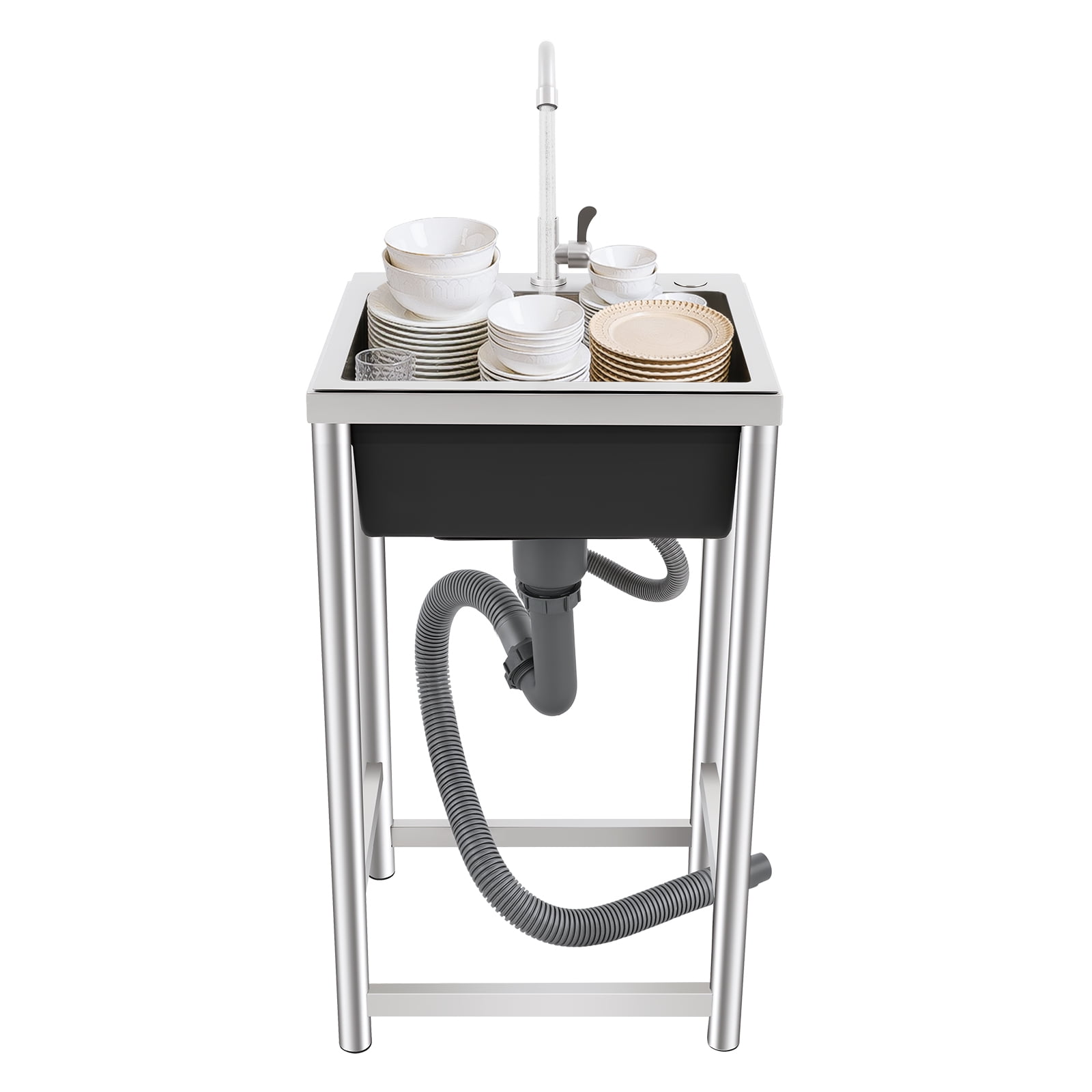 Vintoro Stainless Steel Kitchen Sink with Faucet, Free Standing Utility Sink, Single Bowl Commercial Sink