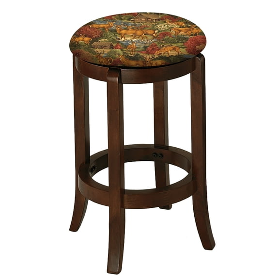 The Furniture King Wood Bar Stool Espresso Finish 24" Tall Kitchen Game Room Stool with Your Favorite Novelty Theme Fabric Covered Swivel Seat Cushion (Deer and Cabins)
