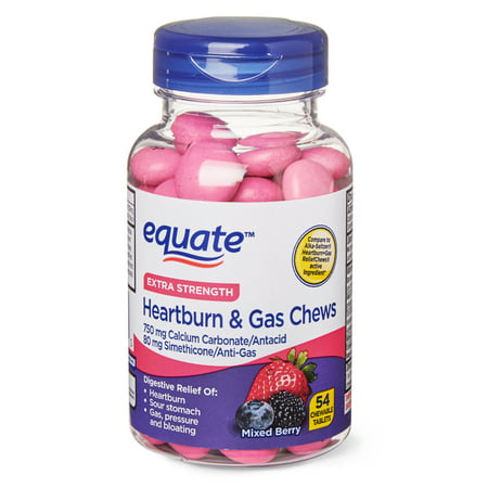 Equate Extra Strength Antacid + Anti-Gas Chews, Mixed Berry, 54 Count