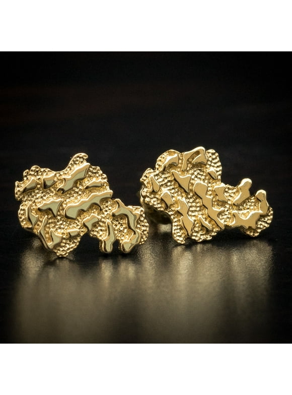 Men's 925 Sterling Silver 14K Gold Plated Nugget Stud Screw Back Earrings
