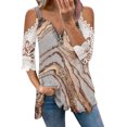 thumbnail image 1 of Elegante mujer casual cremallera cuello impresión blusa encaje manga corta camiseta verano Tops OAVQHLG3B Store  lin121212, 1 of 4