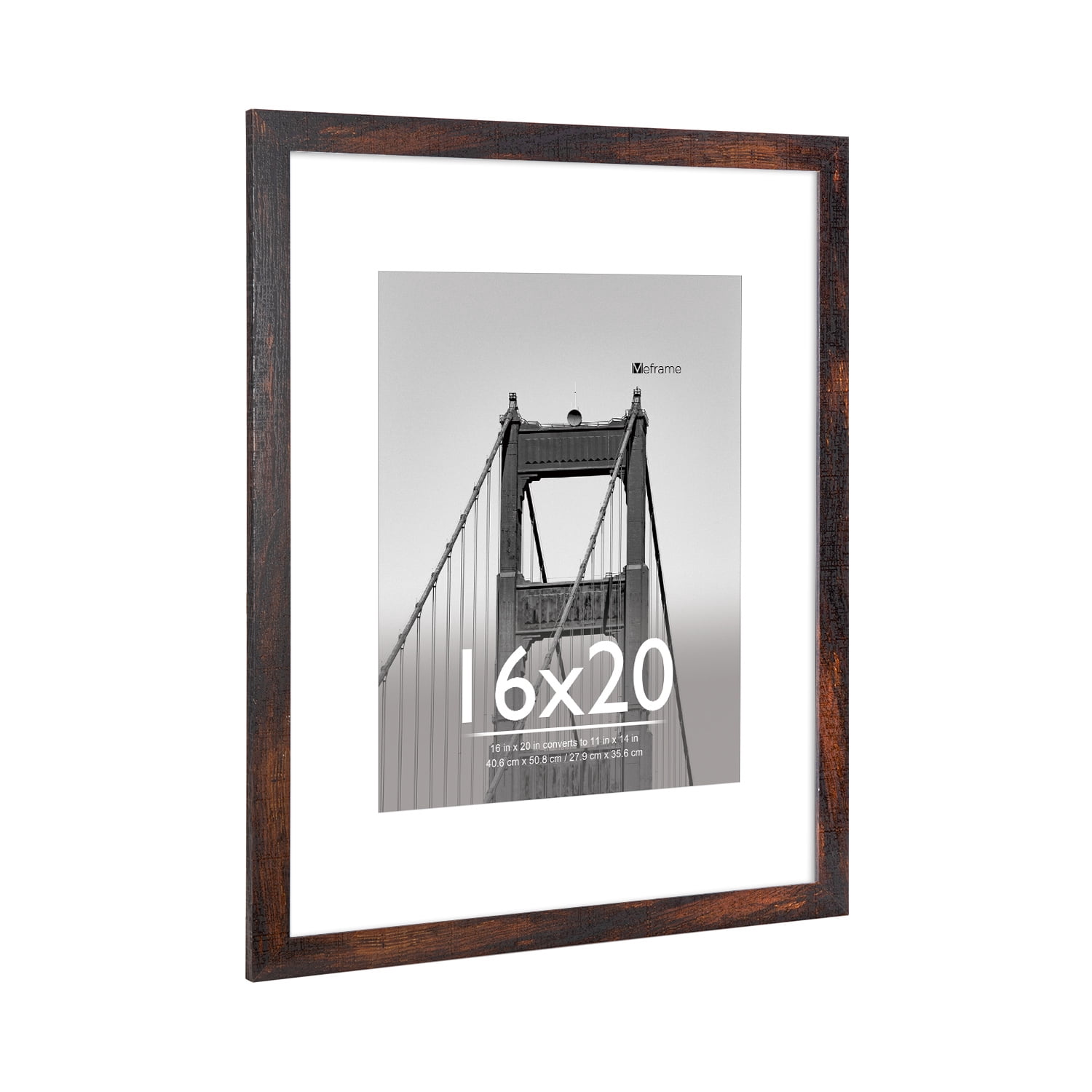 Meframe 3PACK 16x20 Wooden Picture Frame Set, Matted to 11x14 Wall Poster Frame, Brown
