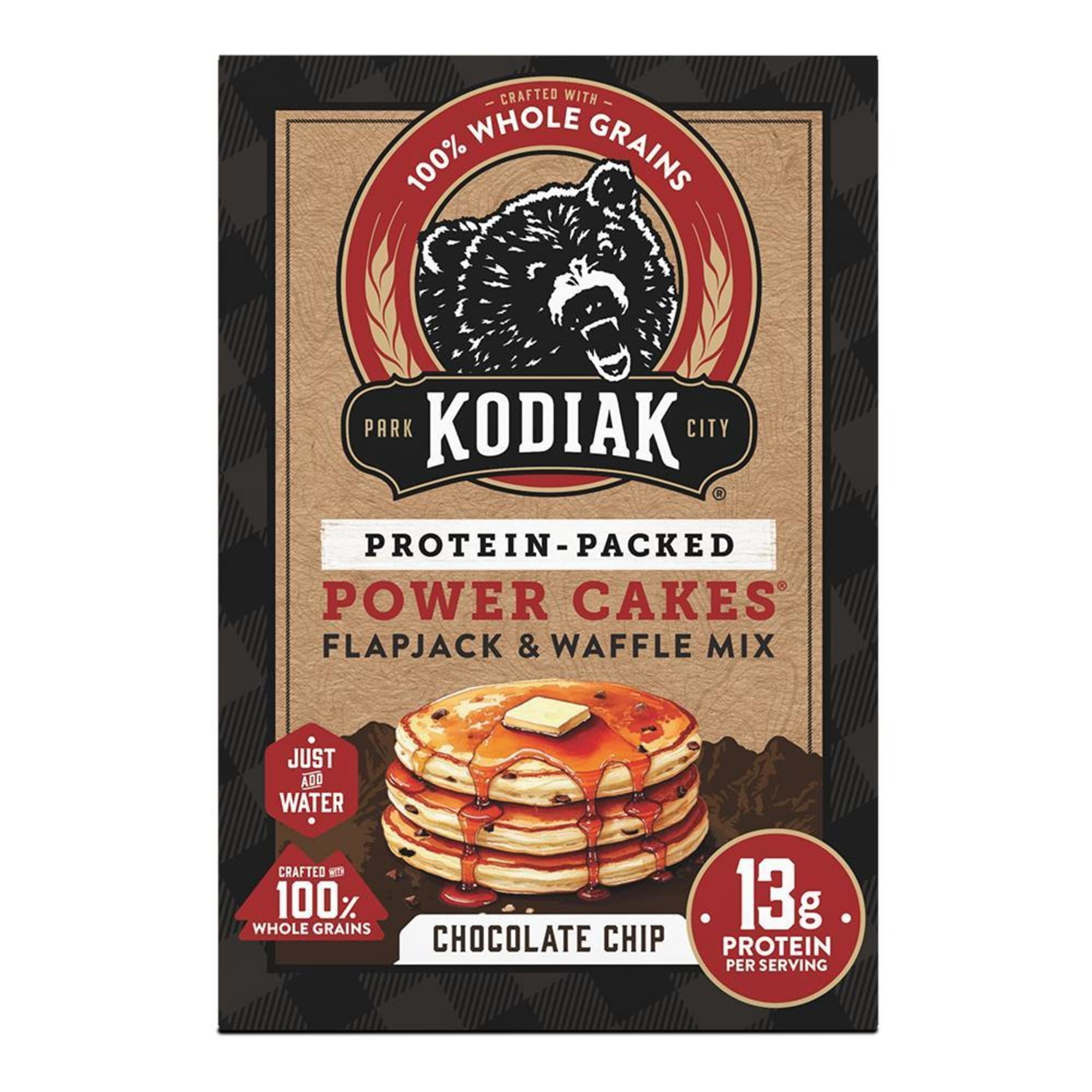 (2 pack) Kodiak Protein-Packed Power Cakes Chocolate Chip Pancake and Waffle Mix, 18 oz Box