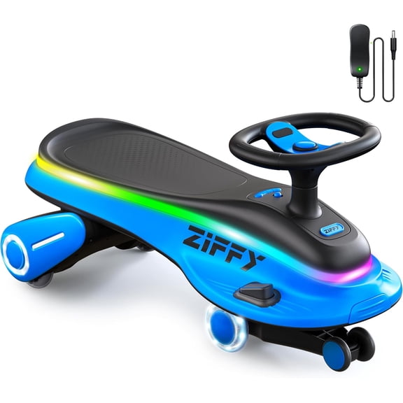 ZIFFY 45W 5.5A Light-Up Electric Wiggle Car On Toy, 2-in-1 Swing Car, 2 Speed Ride,Anti-Rollover , Flashing Wheels ,Rechargeable Battery,Blue