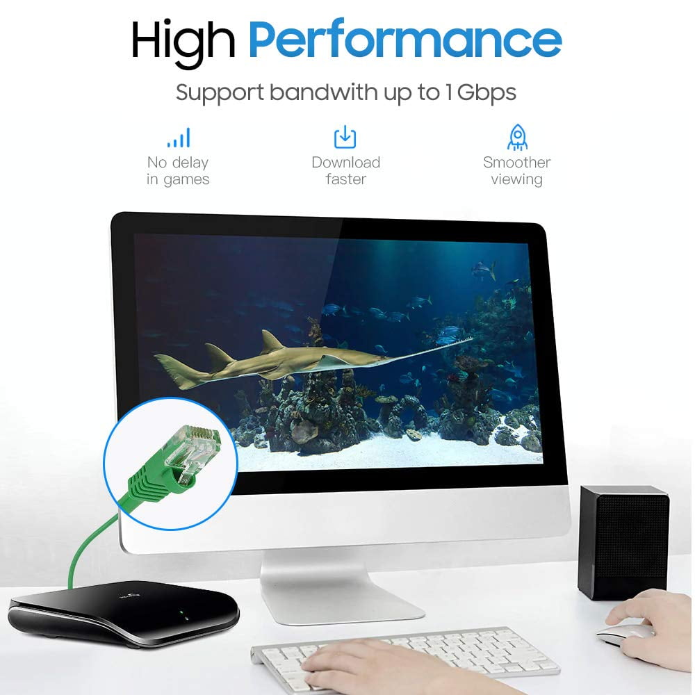 Cmple - Cat5e Ethernet Cable 10 ft, 350 MHz UTP Cat 5e Ethernet Patch Cord, 1Gbps Network Lan Cables, RJ45 Connectors, Compatible with Laptop, Modem, Router - Green