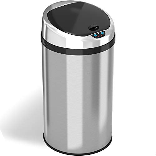 iTouchless 8 Gallon Platinum Edition Touchless Sensor Kitchen Trash Can with Odor Control System Stainless Steel, 30 Liter Round Garbage Bin for Home or Office, 8-Gallon,