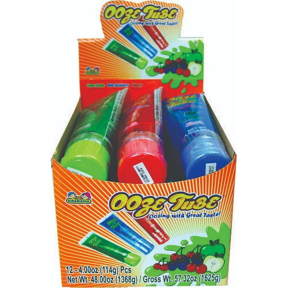 Kidsmania Ooze Tube Oozing Taste Blue Raspberry/Cherry/Green Apple, 4 oz., 12 Count