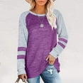 thumbnail image 2 of Hauts pour Femmes Manches Longues Femmes Décontracté Col Rond T-Shirt Imprimé Ample Patchwork Manches Longues Hauts Blouse Unie, 2 of 5