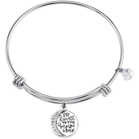 Little Luxuries Stainless Steel Expandable "I Love U to the Moon & Back" Bangle