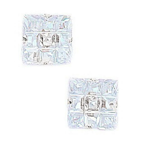 14k White Gold 10x10mm 9 Segment Square Cubic Zirconia Light Prong Set Earrings