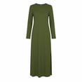 thumbnail image 4 of Uscallm Women's Round Neck Long Sleeve Bodycon Maxi Dress Solid Elegant Casual Travel Dress Slim Fit Knit Stretchy Fall Winter Outfit Outfits, Army Green L, 4 of 8