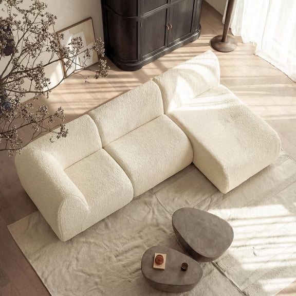 Vorthio Sectional Sofa with Chaise, Boneless 3 Seater Modular Couch, Reversible L-Shaped Couches, High-Density Foam, Sherpa Sofas for Living Room – No Assembly, White