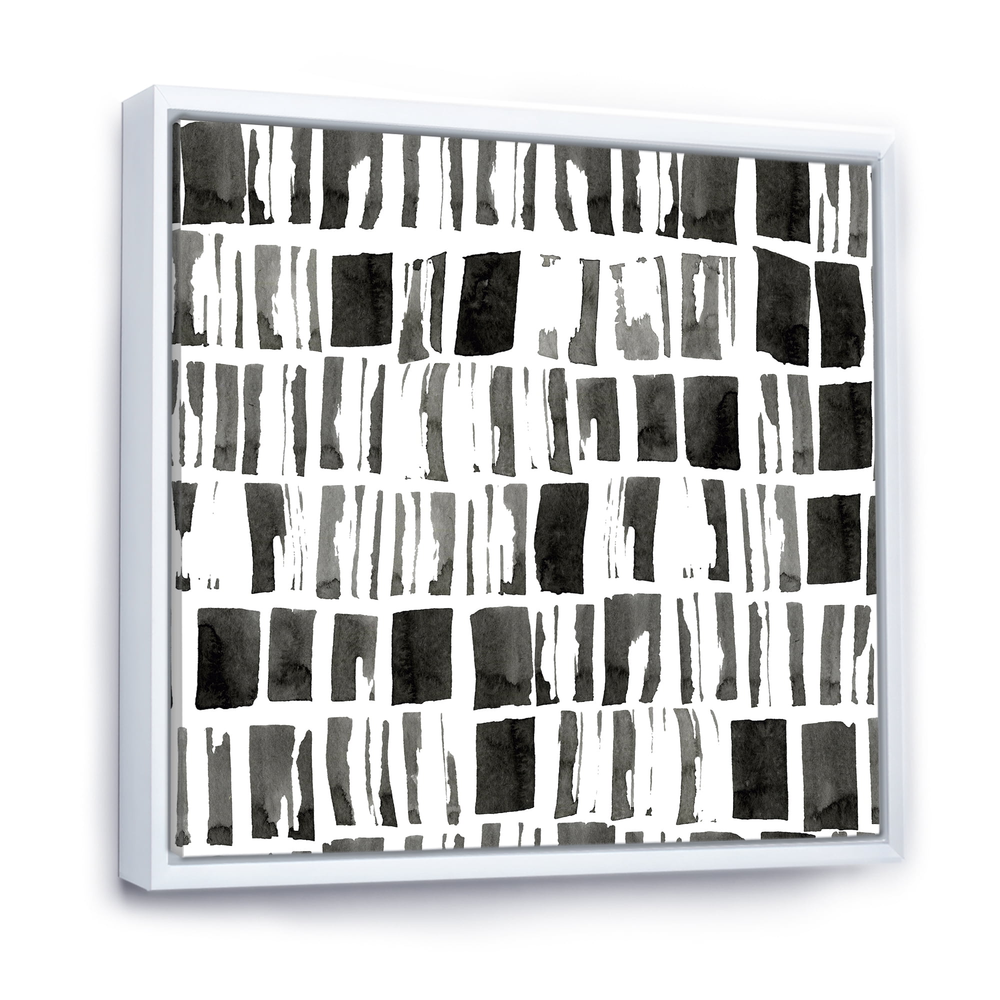 Designart 'Abstract Black and White Bricks' Modern Framed Canvas Wall Art Print