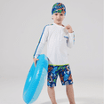 thumbnail image 2 of Arlun Boys Long Sleeve Swim Tops and Trunks Funny Print Rash Guard Comfortable Separates Swimwear Sets for Toddler Kids Swimming 3 Piece Quick-Dry Swimsuits with Cap Blue 9-10 Years, 2 of 7