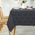 thumbnail image 2 of Solid Flower Jacquard Table Cloth Damask Table Cover Heavy Weight Fabric Tabletop Decoration for Kitchen Banquet Party Rectangle 60×84 in dark grey, 2 of 7