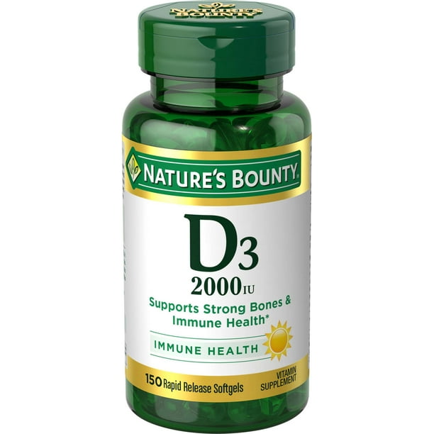Nature's Bounty Vitamin D3 Softgels, 50 mcg, 2000 IU, 150 Ct Walmart
