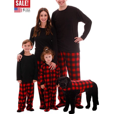 

Matching Family Pajamas Sets Christmas PJ s Black Long Sleeve Tee and Plaid Pants Loungewear