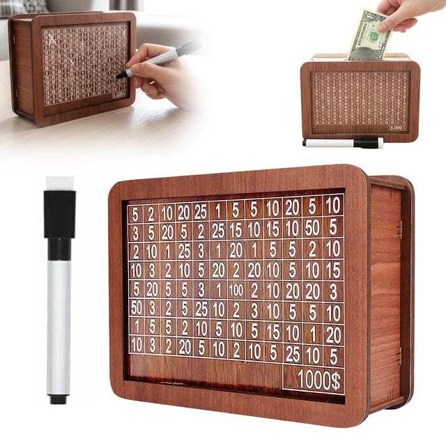 Caja de ahorros Yilia de madera con caja fuerte, 20 cm, color marrón