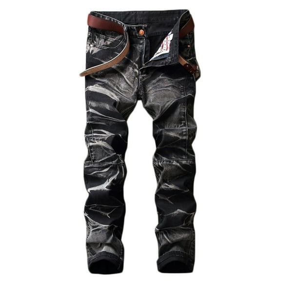 Lovskoo 2024 Men's Cargo Jeans Camouflage Pants Pocket Button Washed Tie-Dye Outdoor Casual Denim Combat Work Pants Black