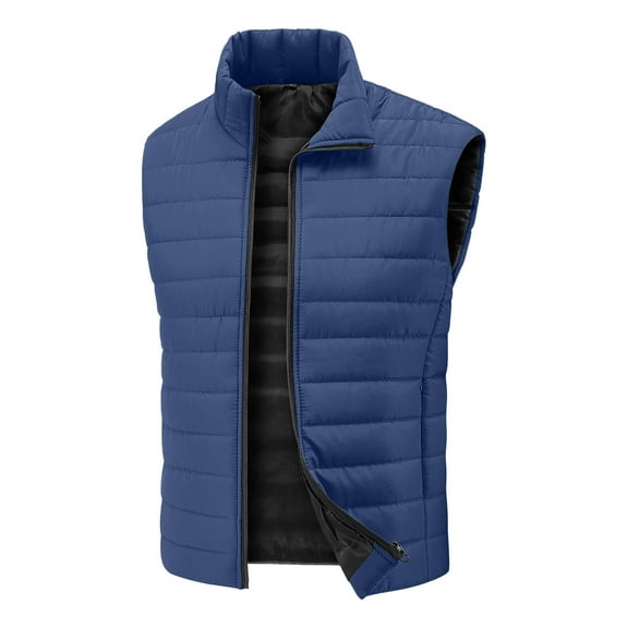 Dagegui Mens Quilted Vest Outerwear Winter Warm Sleeveless Vests Lightweight Outdoor Athletic Running Jacket with Zip Pockets Blue M
