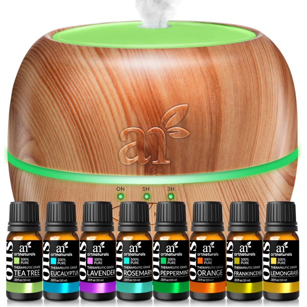 Artnaturals Diffuser And Aromatherapy Essential Oil Set Lavender Eucalyptus Peppermint 8 X 10 Ml 150 Ml Tank Walmart Com