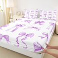 thumbnail image 4 of Manfei Purple Ribbon Bow Queen Sheet Sets For Girls,Kawaii Dreamy Bowtie Pattern Bed Set,4-Piece, 4 of 6