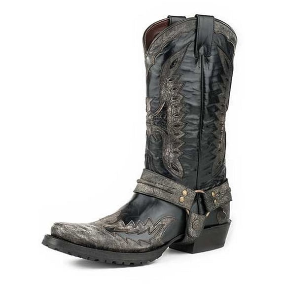 Stetson Western Boots Men Outlaw Eagle Biker Black 12-020-6124-3622 BL
