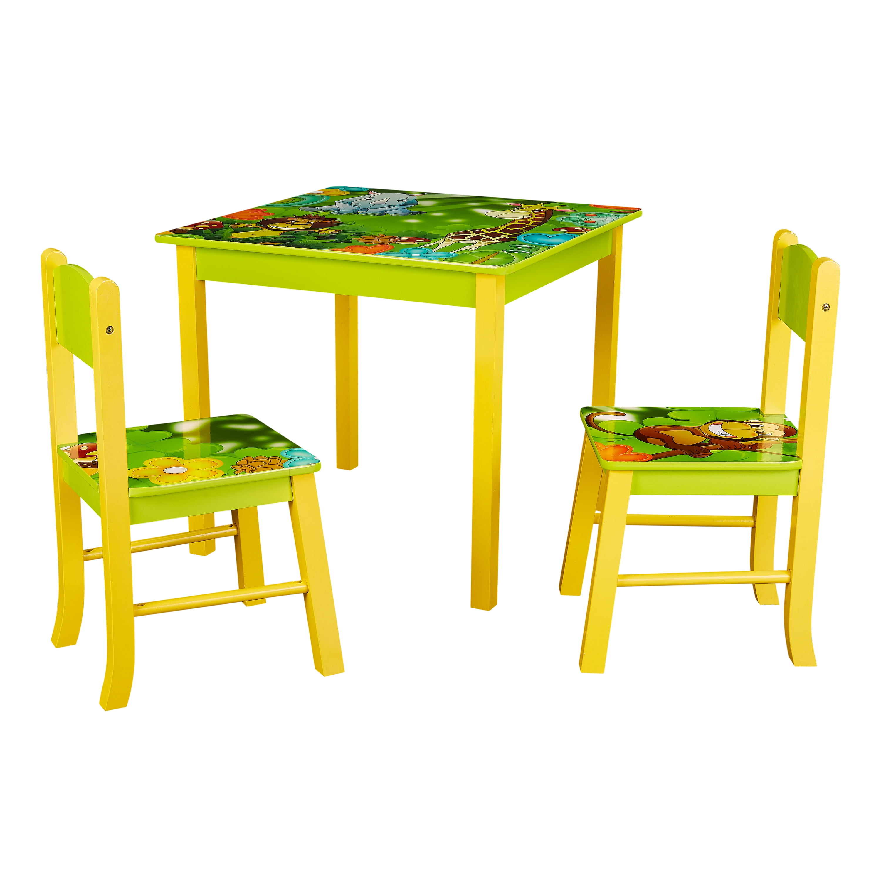Wooden Table & 2 Chairs Set With The Theme Of Jungle Friends Ideal For Kids 