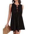 thumbnail image 1 of Robe Mini à Nouer devant pour Femmes Été Sans Manches Plissée Décontractée Ample Style Babydoll Robes Noir P, 1 of 10