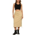 thumbnail image 2 of Falda de mezclilla cargo para mujer INSPIRE CHIC, con cordón, de cintura alta, maxi, color caqui claro, talla M, 2 of 6