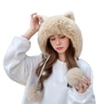 thumbnail image 2 of Hadanceo Ladies Winter Hat Thick Plush Cartoon Ear Decor Knitted Thickened Ear Sequin Drawstring Cold Resistant Plush Ball Decor Lady Outdoor Cap, 2 of 8