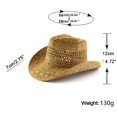 thumbnail image 3 of Hand‑Woven Paper Straw Cowboy Hat Hollow Knit Wide Brim Sun Hat Unisex Outdoor Beach Travel Sun‑Protection Fedora Hat for Men Adults, 3 of 7