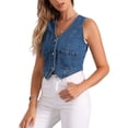 thumbnail image 4 of CHALCO INSPIRE CHIC Chaleco de Mezclilla para Mujer Y2K Cuello en V Sin Mangas Botones Chaleco Corto M Azul, 4 of 6