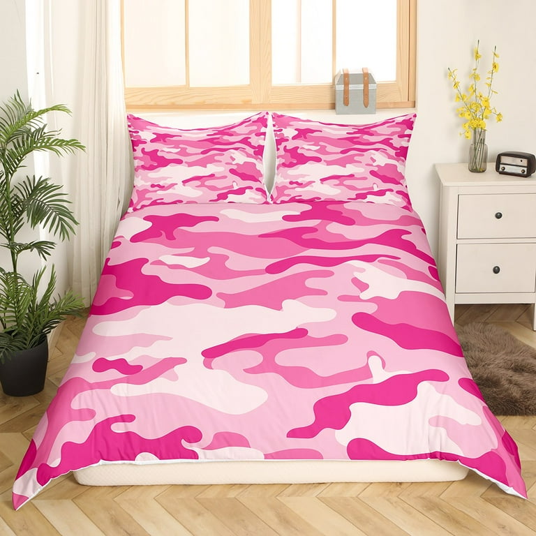 YST Kids Camo Bed Set Kawaii Pink Camouflage Duvet Cover for Girls