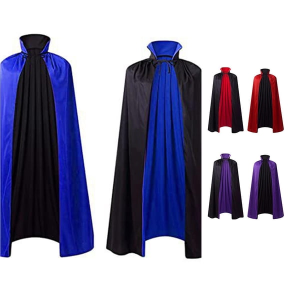 Rggeeun Adults High Neck Cape Color Block with Adjustable Tie Long Hem Pleated for Halloween Workout Casual Capes,Blue,One Size