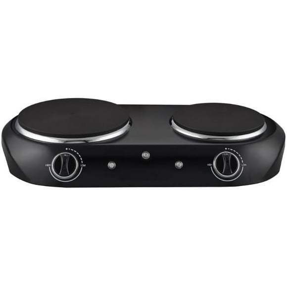 Double Burner Electric Cooktop, two burners with dual controls to adjust temperatures, 1800 W, Black