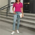 thumbnail image 4 of KBZDBZC Womens T Shirts Women's Short Sleeve Shirts Summer Button Down Collared Tops Casual Loose Tees Womens Tops (Hot Pink,XXXL), 4 of 5