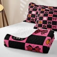 thumbnail image 4 of Homewish Pink Bow Skull Plaid Quilt King for Girls, Kawaii Ghost Cat Pumpkin King Coverlet Set, Hot Pink Black Orange, 3-Piece 1 Bedspread and 2 Pillowcases, 4 of 7