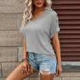 thumbnail image 6 of ClodeEU Women's V Neck Short Sleeve Button Top ,Solid Color Casual Loose Blouse Gray,Womens Plus XL, 6 of 7