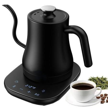 Electric Kettle, Gooseneck Electric Kettle Ultra Fast Boiling Hot Water Kettle 100% Stainless Steel for Pour Over Coffee & Tea, Leak-Proof Design, Auto Shutoff Anti-dry Protection, 1200W-0.8L, Black