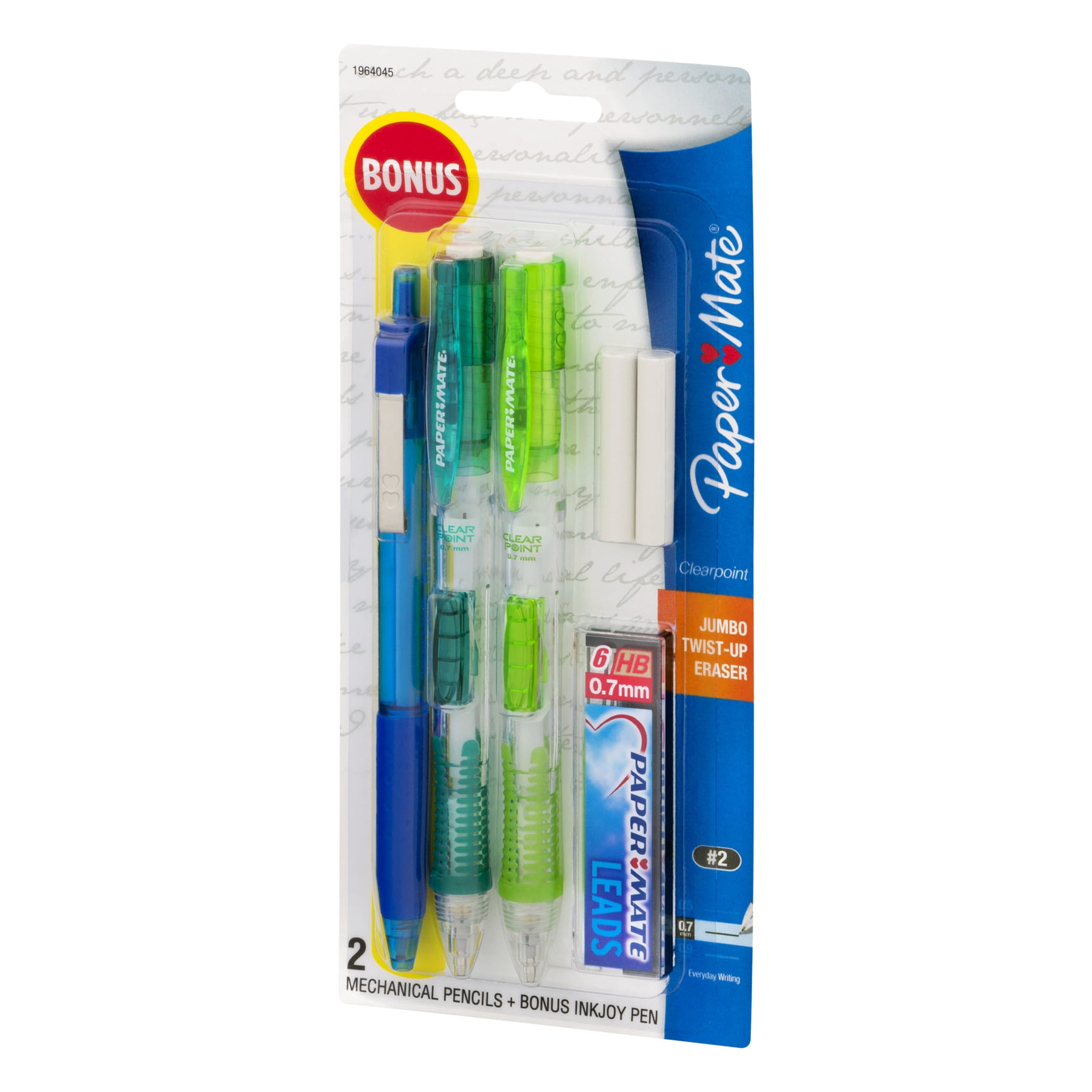 Paper Mate Clearpoint Mechanical Pencils, 0.7mm, HB #2, with Bonus InkJoy 300RT Blue Ballpoint Pen, 2 + 1 Pack