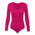 thumbnail image 2 of Skinny Solid Color Deep V-Neck Long Sleeve Bodysuit,Women's Knitted Underwear Leggings Slim Jumpsuit Bodysuit Top, 2 of 4