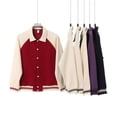 thumbnail image 3 of Heavyweight 380g color-blocked lapel baseball jacket, unisex, autumn/winter preppy style, loose casual button-down cardigan., 3 of 4