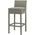 thumbnail image 3 of Contemporary Modern Urban Designer Outdoor Patio Balcony Garden Furniture Bar Side Stool Chair, Set of Two, Fabric Rattan Wicker, Grey Gray, 3 of 4