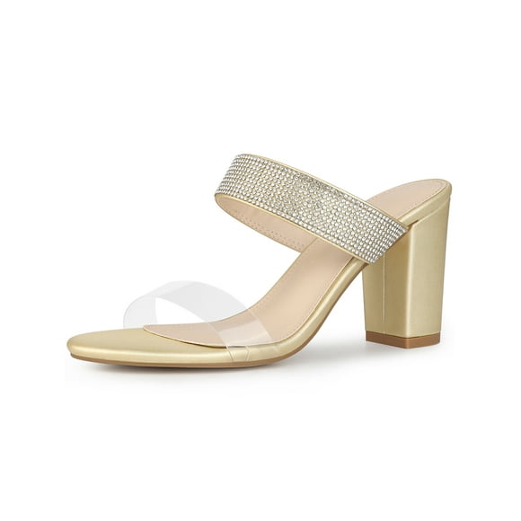 BLISSFUL STEP Women's Rhiness Heel Block Heels Slide Sandals Gold 10