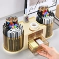 thumbnail image 4 of TACYKIBD Rotating Desk Organizer with 2 Pen Holder, Desk Organizers and Accessories with 10 Slots Pencil Holder for Desk + 3 Drawer, Art Supply Storage Box Caddy for Office Home, 4 of 12